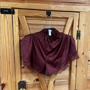 Stars Above Burgundy Satin Pajama Shorts